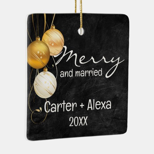 Zwart leer eerste kerst getrouwd keramisch ornament (Rechts)