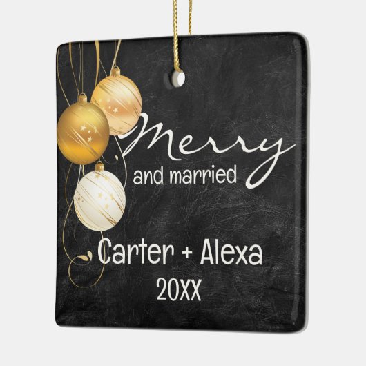 Zwart leer eerste kerst getrouwd keramisch ornament (Links)