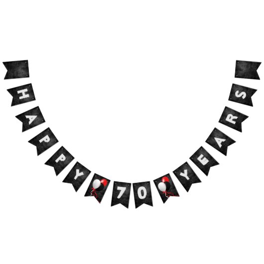 Zwart leer en ballonnen 70ste verjaardagsfeestje vlaggetjes (Alle)