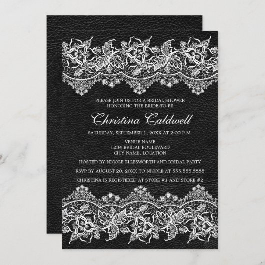 Zwart Leer en Kant Bruidsdouche Kaart (Voorkant / Achterkant)