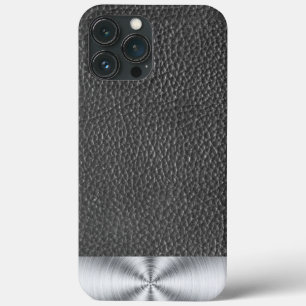 Zwart leer en stalen print Case-Mate iPhone case