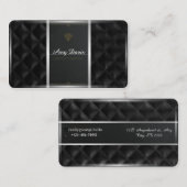 Zwart leer gestikt met rechthoekige steken visitekaartje (Voorkant / Achterkant)