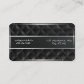 Zwart leer gestikt met rechthoekige steken visitekaartje (Achterkant)