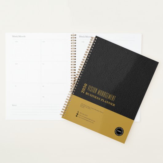 Zwart leer, gouden professionele planner (Display)