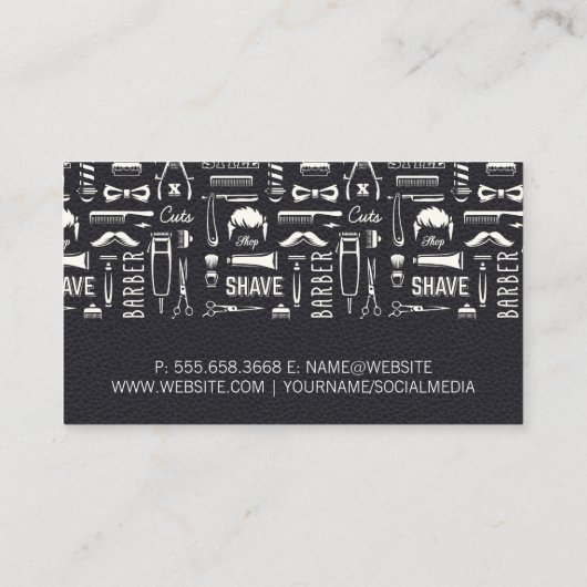 Zwart Leer | Illustraties van haarstylisten Visitekaartje (Achterkant)