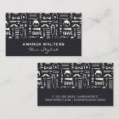 Zwart Leer | Illustraties van haarstylisten Visitekaartje (Voorkant / Achterkant)