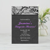 Zwart leer & kant lingerie douche uitnodiging (Staand voorkant)