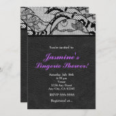 Zwart leer & kant lingerie douche uitnodiging (Voorkant / Achterkant)