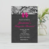 Zwart leer & kant lingerie douche uitnodiging (Staand voorkant)