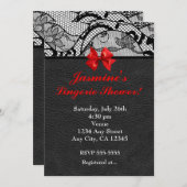 Zwart leer & kant lingerie douche uitnodiging (Voorkant / Achterkant)