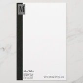 Zwart leer Monogram Zakelijk Letterhoofd Briefpapier (Voorkant)