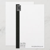 Zwart leer Monogram Zakelijk Letterhoofd Briefpapier (Voorkant / Achterkant)
