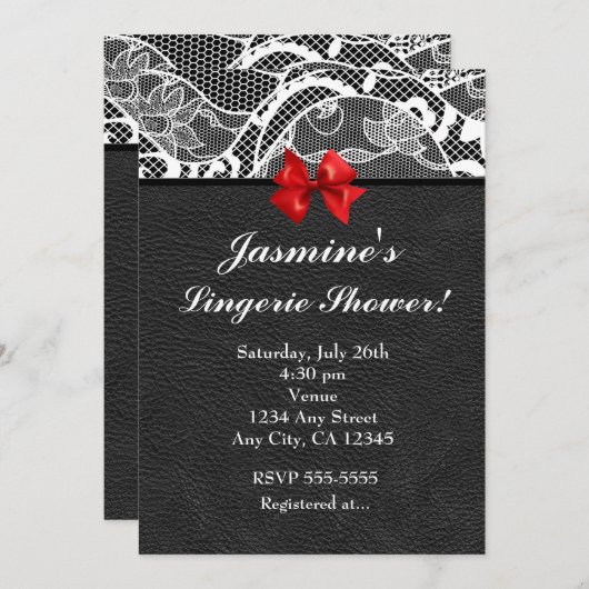 Zwart leer & witte kant Lingerie Uitnodiging (Voorkant / Achterkant)