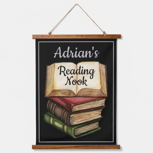 Zwart leesboek hangend wandkleed (Voorkant)