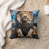 Zwart Leeuw Mozaïek Glas in lood Kussen . (Deken)