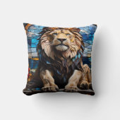 Zwart Leeuw Mozaïek Glas in lood Kussen . (Voorkant)