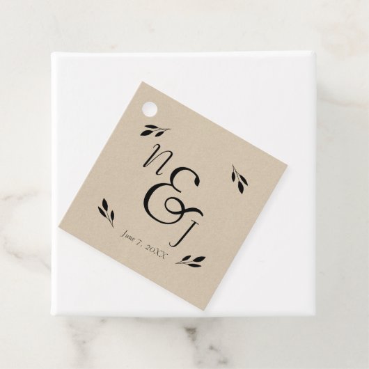 Zwart lef botanisch rotsachtig modern krafthuwelij bedankjes labels (In situ)