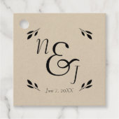 Zwart lef botanisch rotsachtig modern krafthuwelij bedankjes labels (Voorkant)