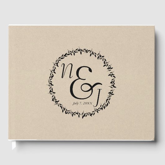 Zwart lef botanisch rotsachtig modern krafthuwelij gastenboek (Voorkant)