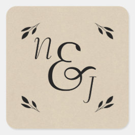 Zwart lef botanisch rotsachtig modern krafthuwelij vierkante sticker