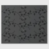 Zwart lef-groen wijnpatroon op steenkoolgrijs cadeaupapier (Vlak)