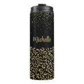 Zwart Leopard Glitter Personaliseer Naam Thermosbeker (Voorkant)