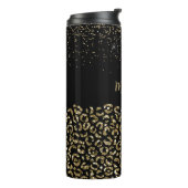 Zwart Leopard Glitter Personaliseer Naam Thermosbeker (Gedraaid links)