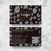 Zwart Leopard Print Custom Company Logo QR Code Visitekaartje