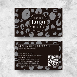 Zwart Leopard Print Custom Company Logo QR Code Visitekaartje