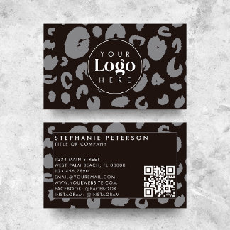 Zwart Leopard Print Custom Company Logo QR Code Visitekaartje