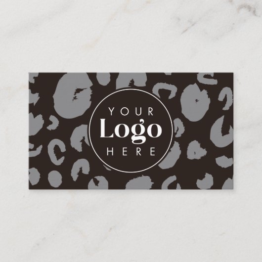 Zwart Leopard Print Custom Company Logo QR Code Visitekaartje (Voorkant)