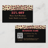 Zwart Leopard Print Glitter QR CodeKorting Kaart Kortingskaartje (Voorkant / Achterkant)