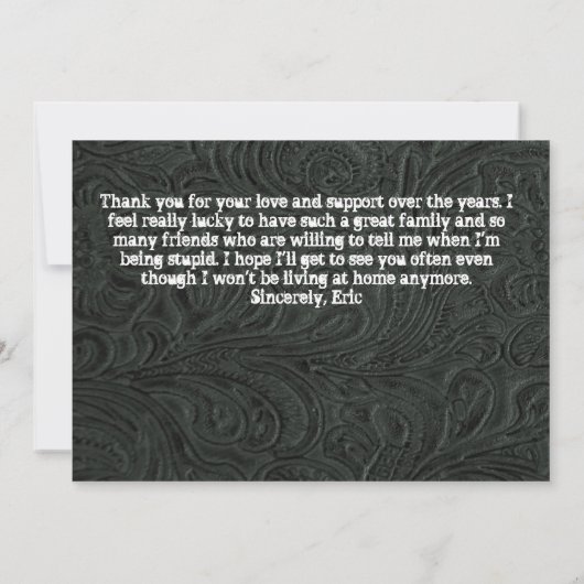 Zwart Leren Foto Afstudeer Uitnodiging (Achterkant)