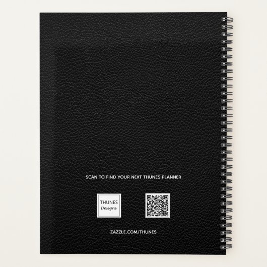 Zwart leren monogram initialen 2026 planner (Achterkant)