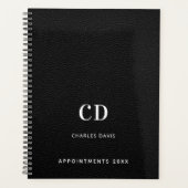 Zwart leren monogram initialen 2026 planner (Voorkant)