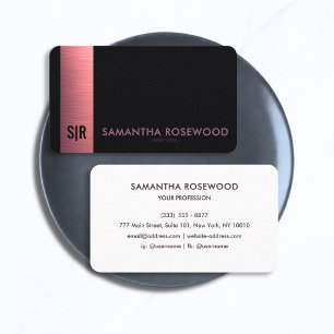 Zwart leren & roze metalen paneel monogram visitekaartje