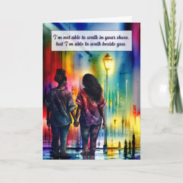 zwart lesbisch paar lopen naast je gay regenboog kaart