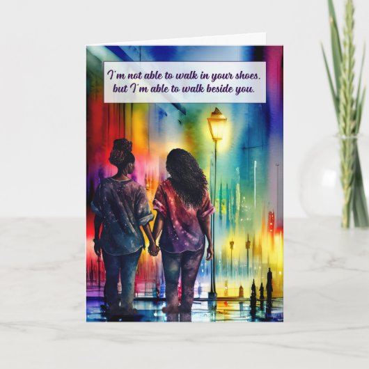 zwart lesbisch paar lopen naast je gay regenboog kaart (Voorkant)