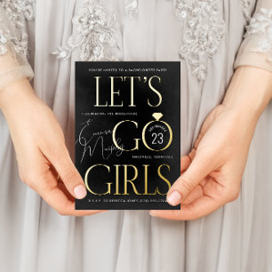 Zwart Lets Go Meisjes Bachelorette Party Folie Uitnodiging Briefkaart