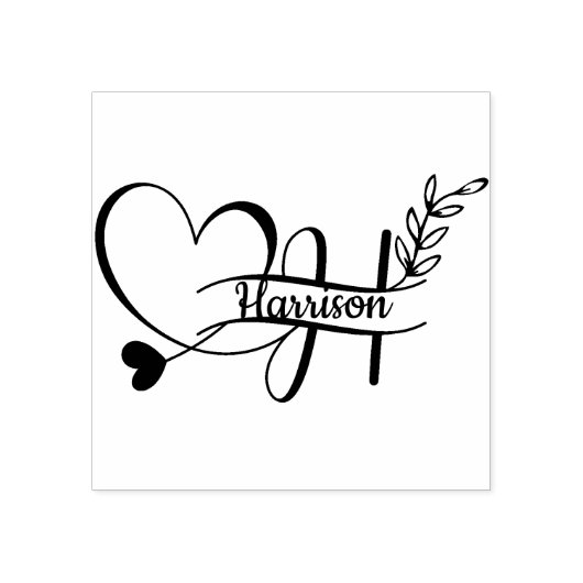 Zwart Letter H Monogram Hart Bladzijde Cute Rubberstempel (Afrduk)
