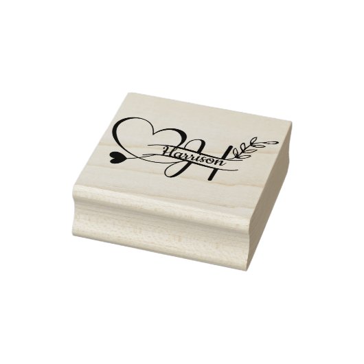 Zwart Letter H Monogram Hart Bladzijde Cute Rubberstempel (Stempel)