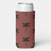 Zwart libel schets patroon op bruin seltzer blikjeskoeler (Seltzer Achterkant)