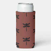 Zwart libel schets patroon op bruin seltzer blikjeskoeler (Seltzer Voorkant)