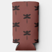 Zwart libel schets patroon op bruin seltzer blikjeskoeler (Voorkant)