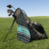 Zwart licht Blauwgroen poka Puntstripe Script-naam Golfhanddoek (Groen)