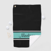 Zwart licht Blauwgroen Stripe Script-naam Golfhanddoek (Insitu)