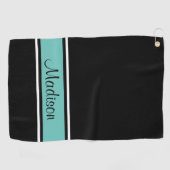 Zwart licht Blauwgroen Stripe Script-naam Golfhanddoek (Horizontaal)
