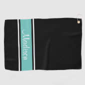 Zwart licht Blauwgroen Stripe Script-naam Golfhanddoek (Horizontaal)