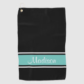 Zwart licht Blauwgroen Stripe Script-naam Golfhanddoek (Voorkant)