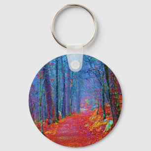 Zwart Licht Bos Olie Schilderij Sleutelhanger
